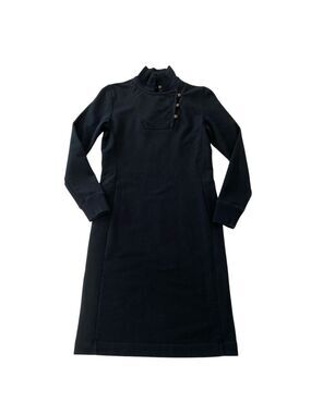 Lauren Ralph Lauren black fleece dress long sleeves asymmetric buttons collar XS